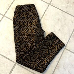LOFT Black and Gold Brocade Cropped Pants